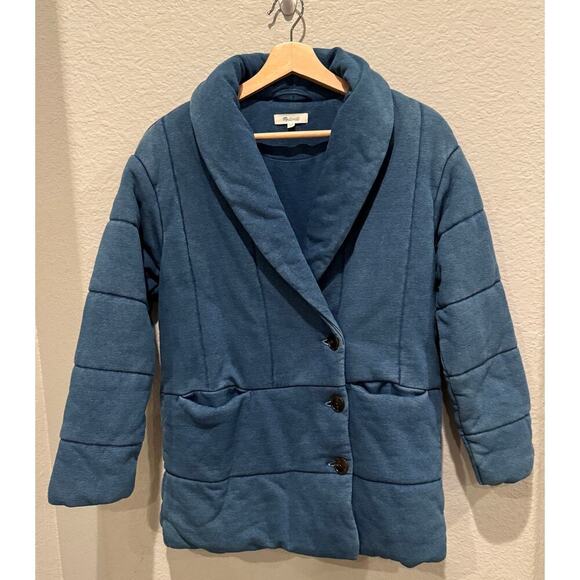 Madewell Indigo Terry Sweatshirt Puffer Coat Size XXS - Picture 10 of 11